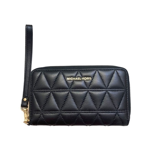 Michael Kors black quilted leather wristlet zipper clutch bag wallet - Picture 1 of 5